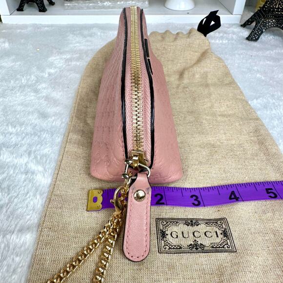 GUCCI pink guccissima leather wristlet cosmetic pouch bag Very Pretty! GREAT - Picture 15 of 16